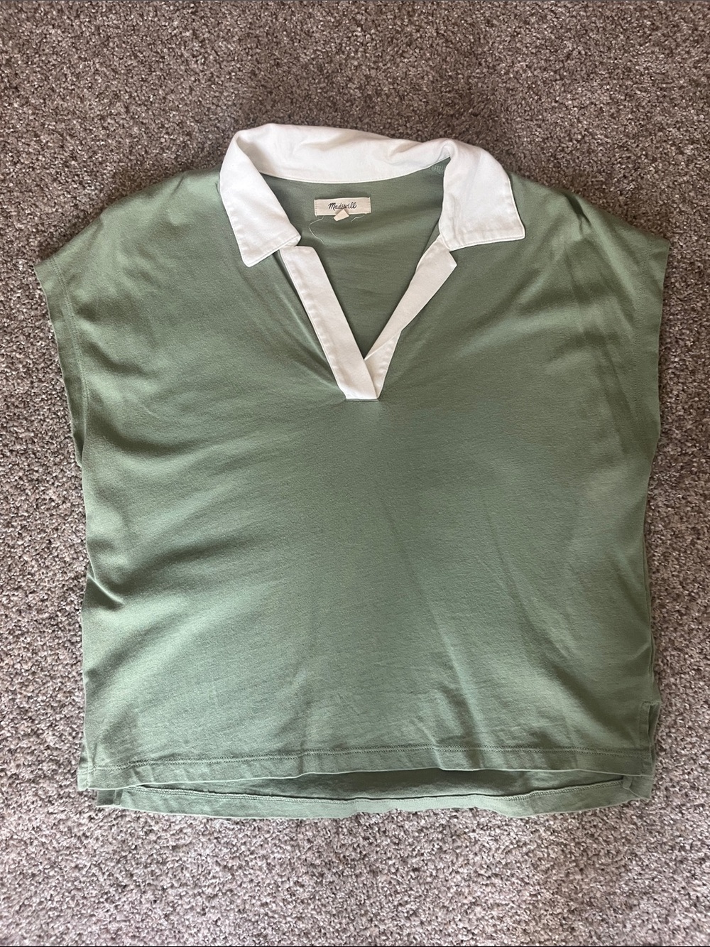 Madewell Green Polo-Style Top with White Collar